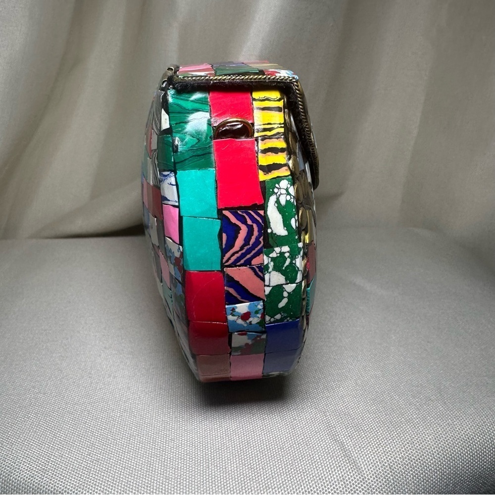 Ramla Mosaic Clutch Boho Stone Inlay Brass Purse Chain Strap Boho - Picture 5 of 9